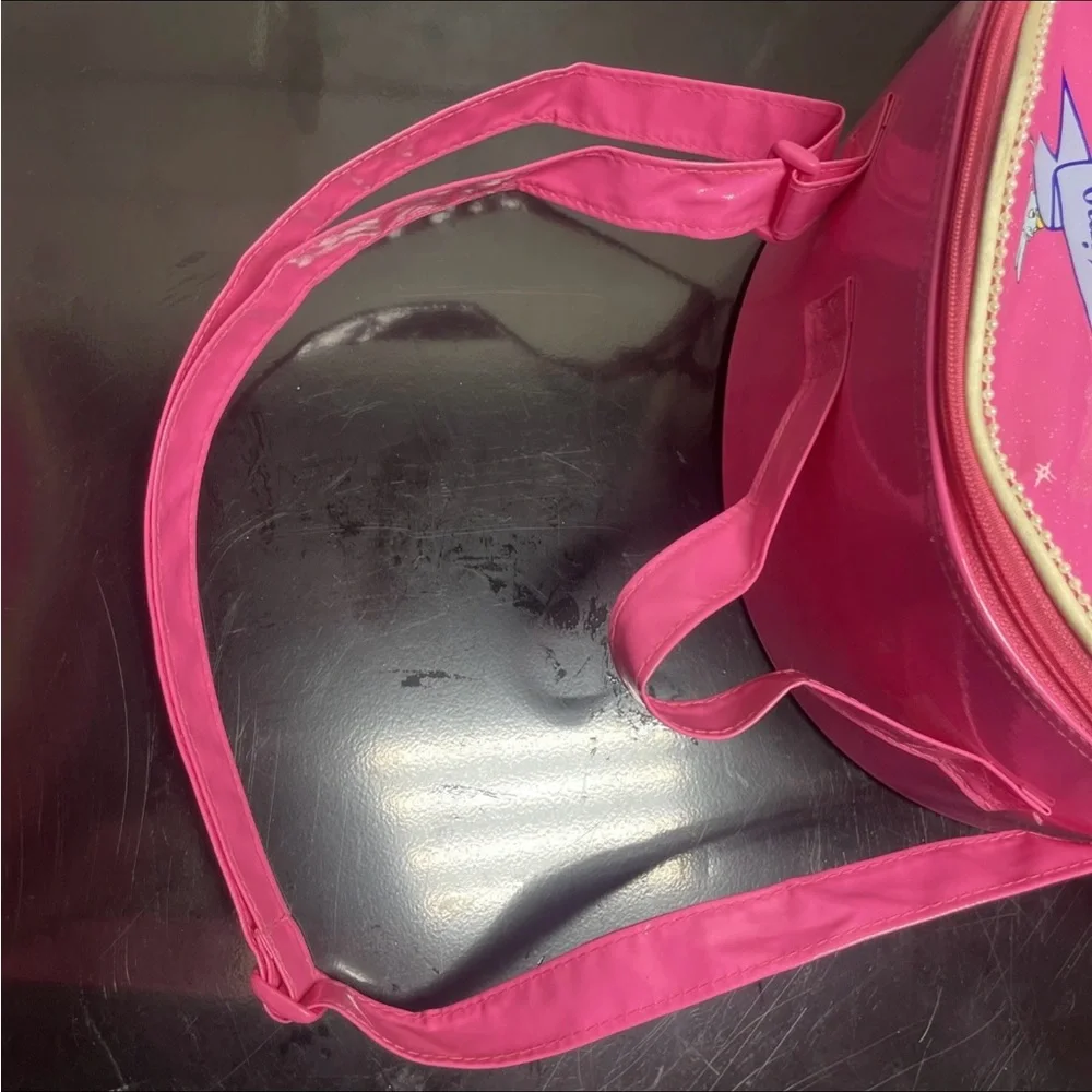 Vintage Disney’s Cinderella Round Luggage/Train Case Pink Case With Pearl Trim